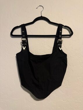 Black Buckle-Strap Crop Top